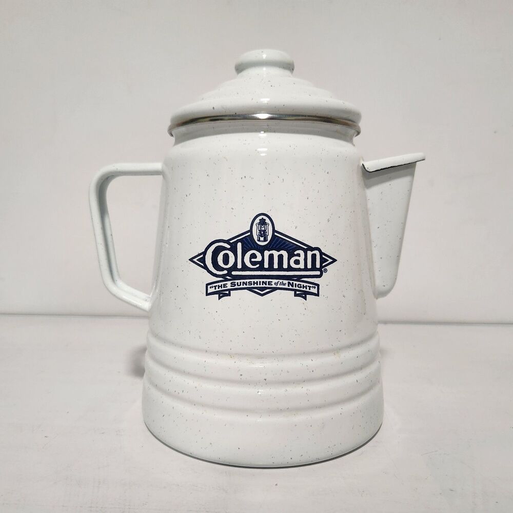 Vtg Limited Coleman "Sunshine of Night" White Enamel Coffee Pot Percolator 9 Cup